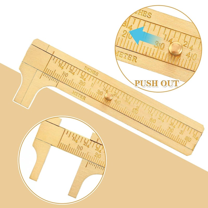 Konohan 2 Pcs Brass Vernier Caliper Pocket Handy Caliper Measuring Mini Tool Double Scale Sliding Gauge Metal Pocket Ruler for Bead Wire Jewels Rings Measurement - Image 4